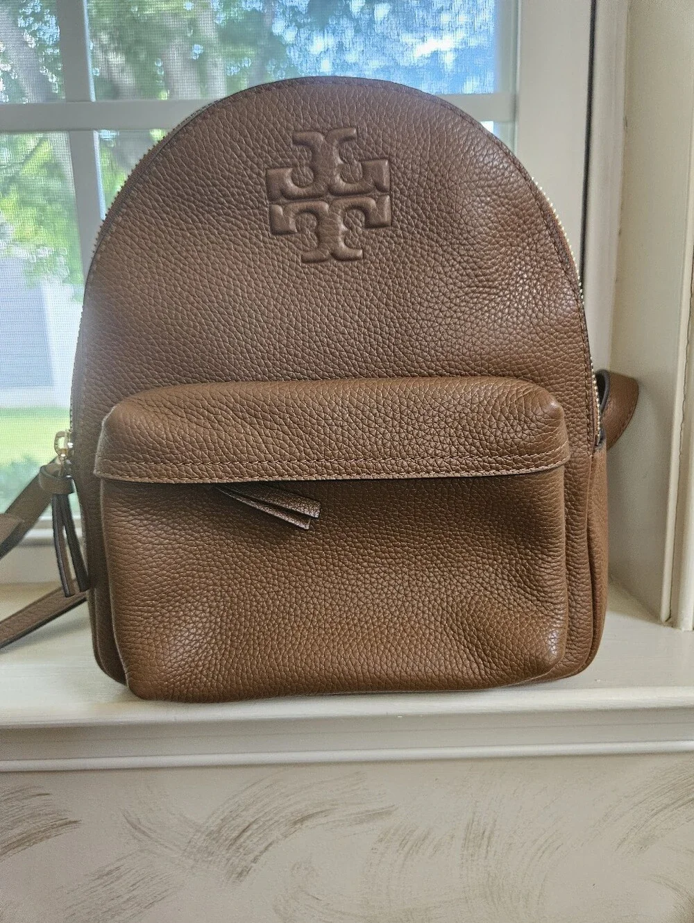Tory Burch Chestnut Pebbled Leather Mini Backpack